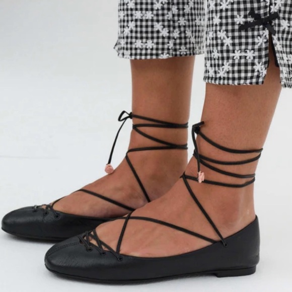 For Love and Lemons Dolce Vita Beate Black Ballet Flat Leather Pink Sz 8 NEW